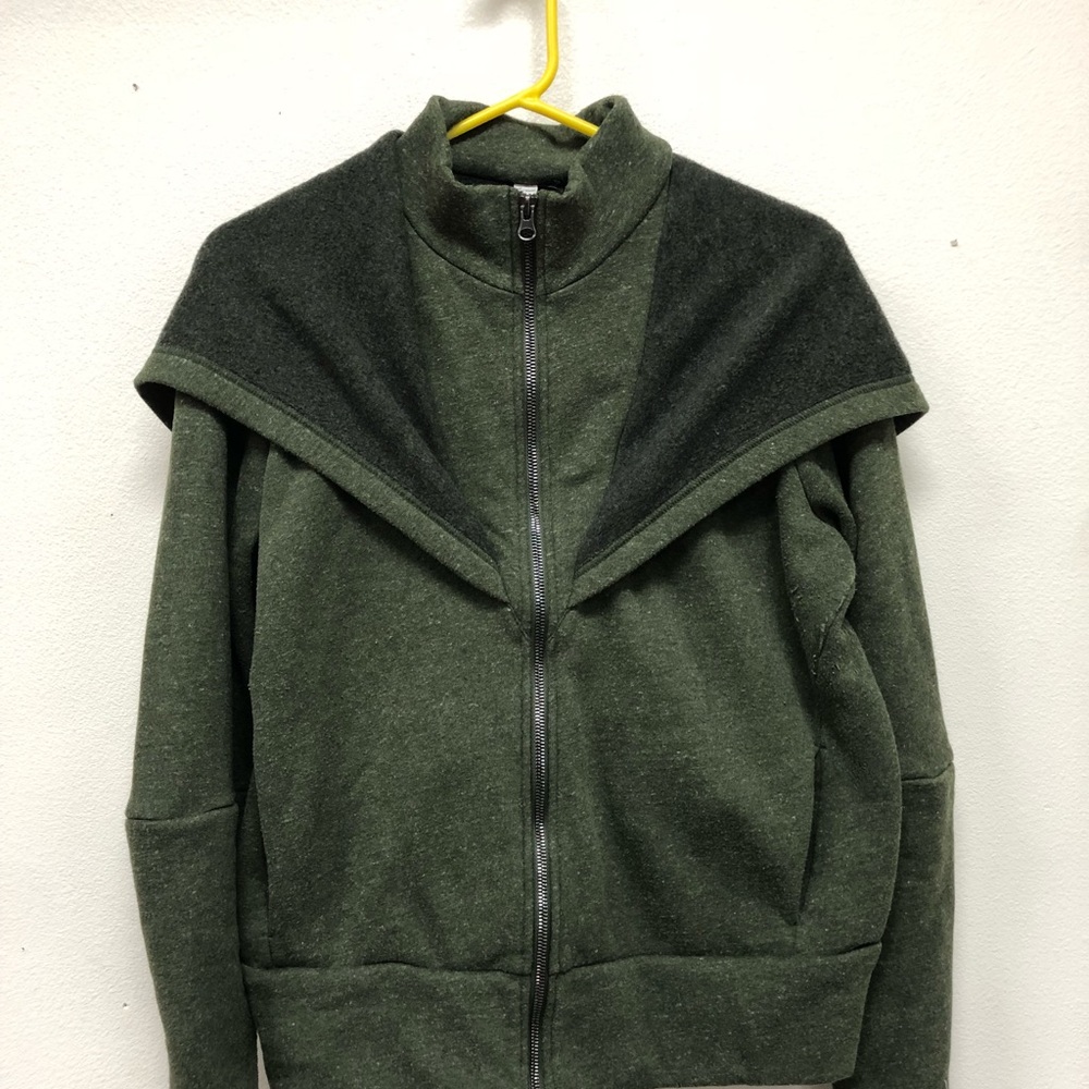 double layer army green zip up sweater